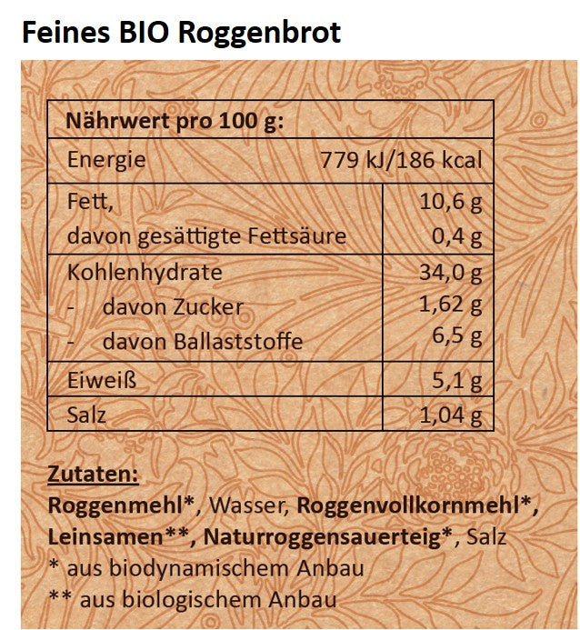 6 x Feines Demeter BIO Roggenbrot | ca. 420g