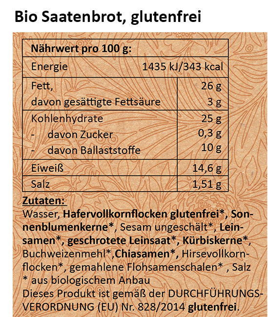 6 x BIO Saatenbrot glutenfrei | ca. 600g